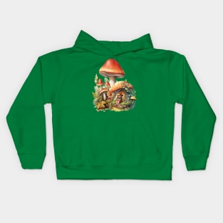 Tiny Girl and Her Mushroom House in Wonderland Kids Hoodie